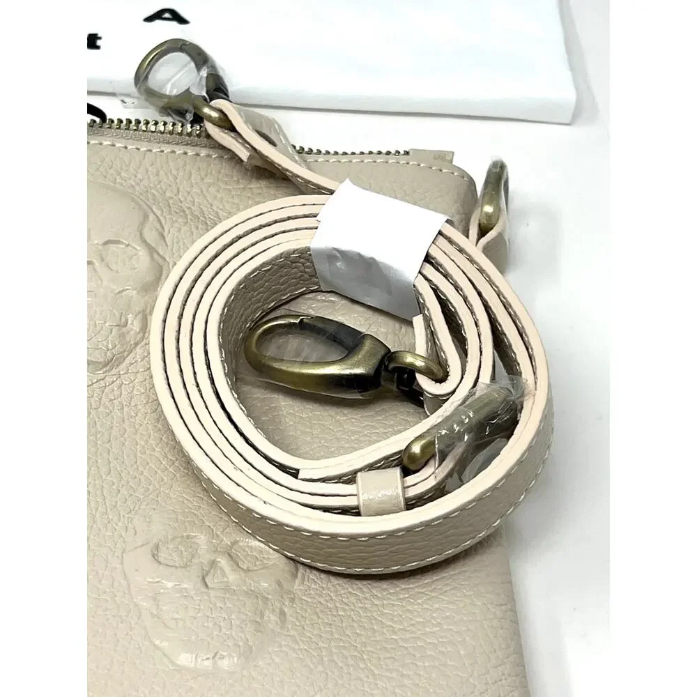IO PELLE Italia Skull Embossed Leather Crossbody Bag Clutch Lt. Beige 14x10